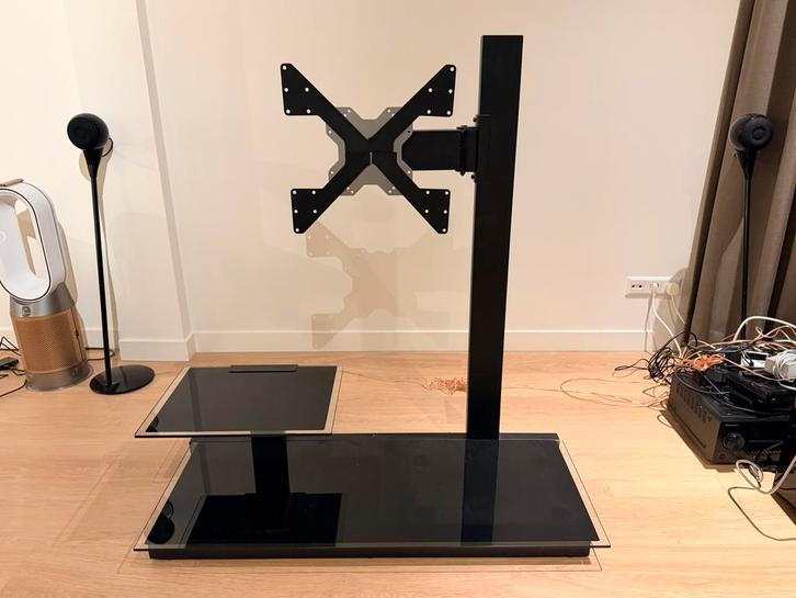 TV Meubel - Glas en Zwart Metaal - VESA Adapter, Audio, Tv en Foto, Televisiebeugels, Zo goed als nieuw, Ophalen