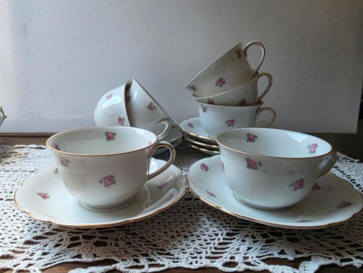 Elly schattige roosjes grote kop en schotels, Antiek en Kunst, Antiek | Servies los, Ophalen of Verzenden