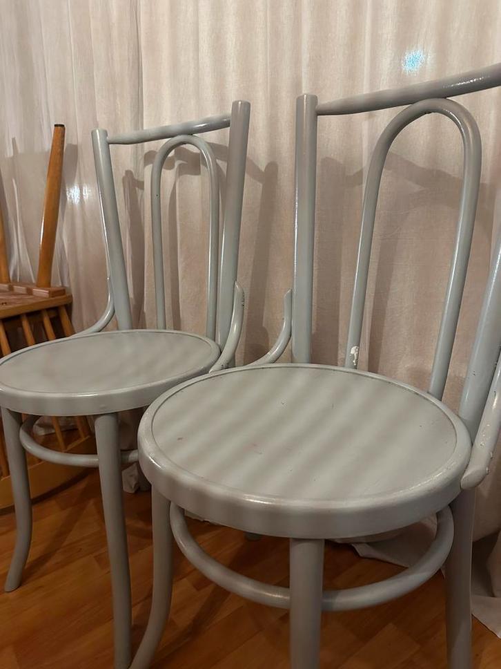 Vintage Thonet Stijl Stoelen - Lichtblauw, Huis en Inrichting, Stoelen, Gebruikt, Twee, Hout, Blauw, Ophalen