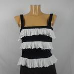 Black en Wit Ruffle Gebreide Top met Vierkante Hals S, Maat 38/40 (M), Verzenden, Zwart, Vintage