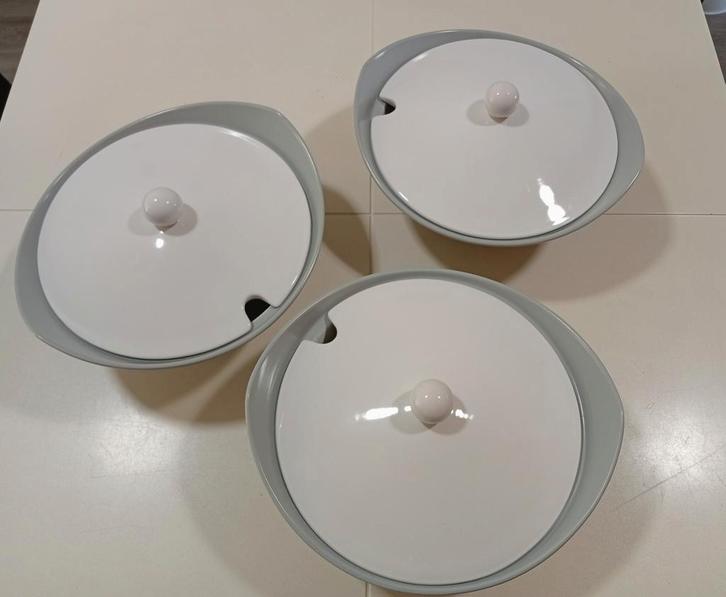 3x Gouda schalen midcentury grijs wit diameter 24/26, Antiek en Kunst, Curiosa en Brocante, Ophalen of Verzenden