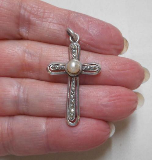 Zilveren antieke kruis hanger met markasiet nr.1300, Sieraden, Tassen en Uiterlijk, Antieke sieraden, Hanger, Zilver, Verzenden