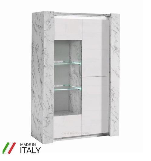 Vitrinekast Victoria hoogglans- wit marmer LED-Aanbieding-, Huis en Inrichting, Kasten | Vitrinekasten, Nieuw, 25 tot 50 cm, Glas