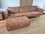 Stoere cognac kleurige bank (poef niet meer beschikbaar), Ophalen, 250 tot 300 cm, Gebruikt, 75 tot 100 cm