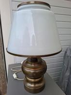 Stijlvolle tafellamp met bronzen voet en glazen kap, Ophalen, Zo goed als nieuw, Minder dan 50 cm
