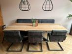 Zware eikenhouten eettafel | 240x100cm | stalen poot, Huis en Inrichting, Ophalen, Eikenhout, 200 cm of meer, 50 tot 100 cm