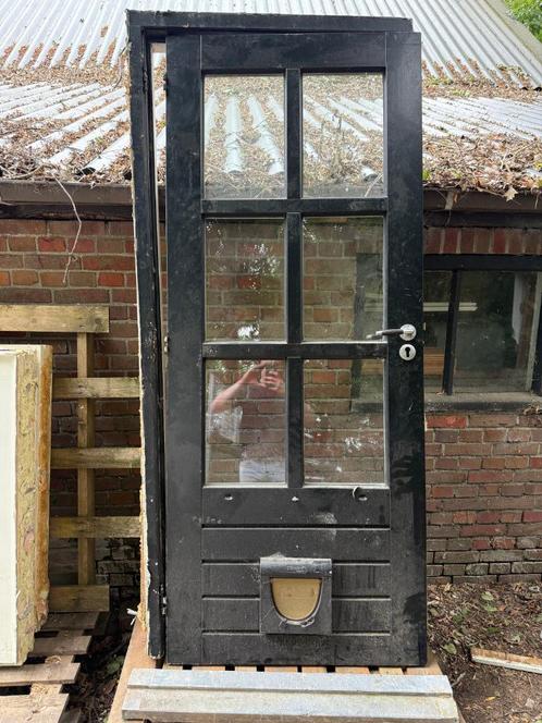 Achterdeur met kozijn en dorpel (dubbelglas, hardhout), Doe-het-zelf en Verbouw, Deuren en Horren, Gebruikt, Buitendeur, 200 tot 215 cm