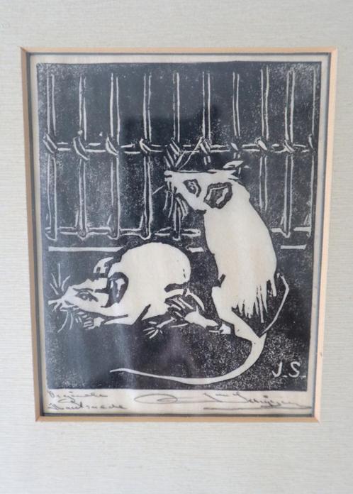 Houtsnede muizen, Antiek en Kunst, Kunst | Etsen en Gravures, Ophalen of Verzenden
