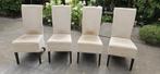 Set van 4 eetkamerstoelen creme-kleurig stof hoge rugleuning, Huis en Inrichting, Ophalen, Hout, Gebruikt, Overige kleuren