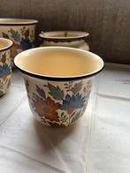 Vintage Plateel Gouda 4 Bloempotten flora, Gebruikt, Rond, Binnen, Ophalen of Verzenden