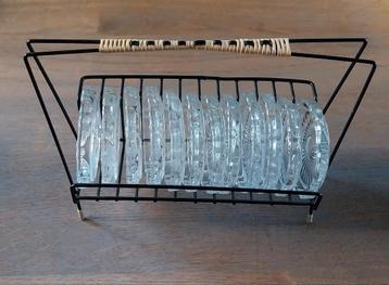 Vintage Glazen Onderzetters met Houder beschikbaar voor biedingen