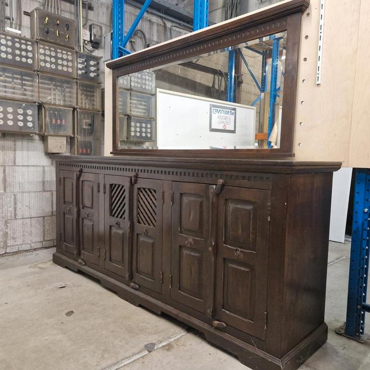 Antiek dressoir hout plus bijhorende spiegel, Huis en Inrichting, Kasten | Dressoirs, Gebruikt, 25 tot 50 cm, Met deur(en), Met plank(en)