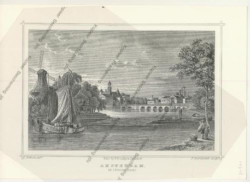 Amsterdam Afb. naar Offsetdruk Leydsche Poort Nr.154-15 jdu, Antiek en Kunst, Kunst | Etsen en Gravures, Ophalen of Verzenden
