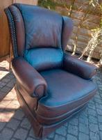 Engelse lederen classic fauteuil met geleefde uitstraling., Huis en Inrichting, Fauteuils, Ophalen, Zo goed als nieuw, 75 tot 100 cm