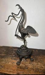Antiek bronzen chinese kraanvogel staand op schildpad 25 cm, Antiek en Kunst, Ophalen of Verzenden