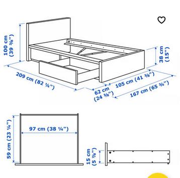 Bed 90 x 200 ikea malm grijs - afbeelding 2