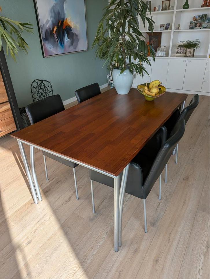 Kersenhouten eettafel + 4 stoelen (Ophalen in Alkmaar), Huis en Inrichting, Tafels | Eettafels, Zo goed als nieuw, Rechthoekig