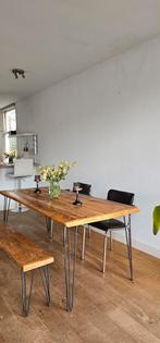 Solid wooden table with matching bench., Huis en Inrichting, Tafels | Eettafels, Ophalen, Rustic, Teakhout, 50 tot 100 cm