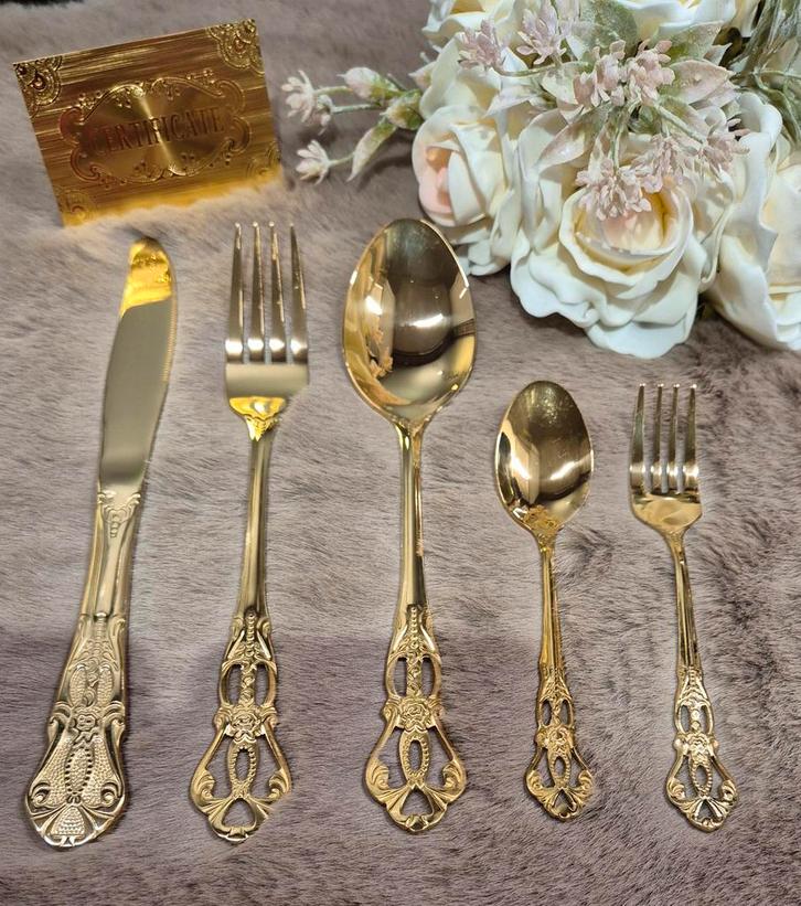 40delig 8 persoons verguld goud barok brocant bestek Nieuw!, Antiek en Kunst, Antiek | Bestek, Ophalen of Verzenden