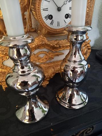 2 keramiek kandelaars zilver  bling bling  beschikbaar voor biedingen