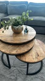 Mangohout salontafel 3-delig, Ophalen, Rond, 50 tot 100 cm, Zo goed als nieuw