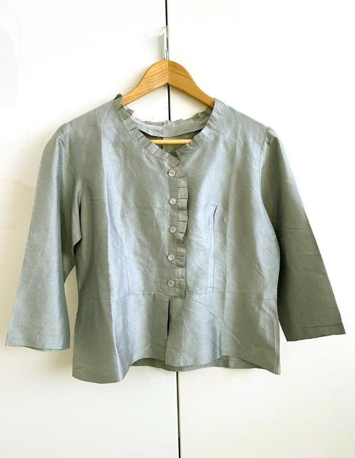 Zijde zilverkleurige Parijse vintage bloes, couture, M/L, Kleding | Dames, Blouses en Tunieken, Zo goed als nieuw, Maat 38/40 (M)