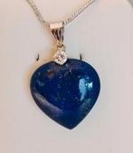 18 jt gouden hangertje met Lapis Lasuli en 0,10kt diamant, Ophalen of Verzenden, Zo goed als nieuw, Hart, Met edelsteen