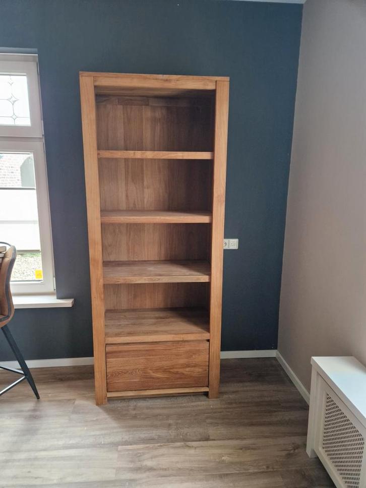 Teakhouten Boekenkast met lade, Huis en Inrichting, Kasten | Boekenkasten, Zo goed als nieuw, 50 tot 100 cm, 150 tot 200 cm, 25 tot 50 cm