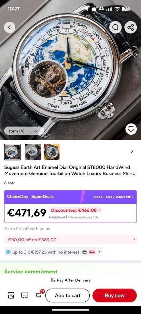 Sugess Suearth Tourbillon Horloge, Sieraden, Tassen en Uiterlijk, Horloges | Dames, Nieuw, Polshorloge, Overige merken, Staal