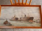 Schilderij P. Broeren - Havenzicht, Antiek en Kunst, Ophalen of Verzenden