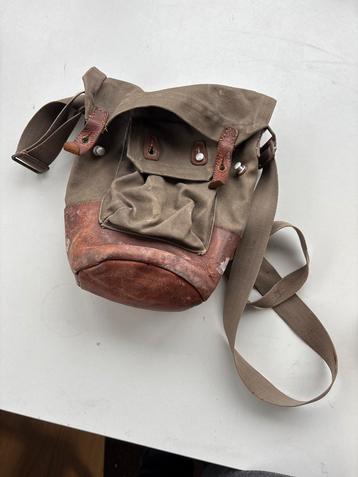 (F) Vintage canvas schoudertas met leren bodem –stoere retro beschikbaar voor biedingen