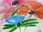 Schilderij abstracte kleurrijke bloemen, Minder dan 50 cm, Nieuw, Ophalen of Verzenden, Schilderij