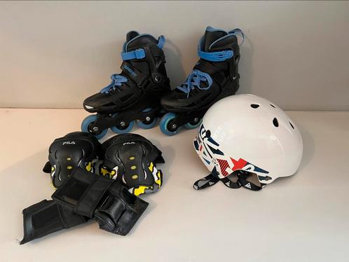 Skeelers, maat 33-36, verstelbaar, incl bescherming en helm, Sport en Fitness, Skeelers, Zo goed als nieuw, Inline skates 4 wielen