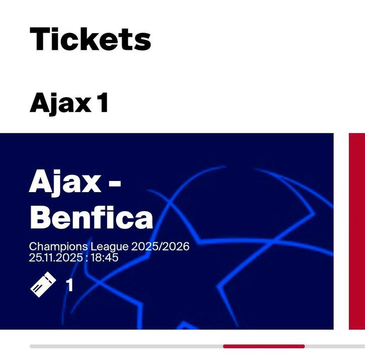 Ajax - Benfica F-SIDE, Tickets en Kaartjes, Sport | Voetbal, Eén persoon
