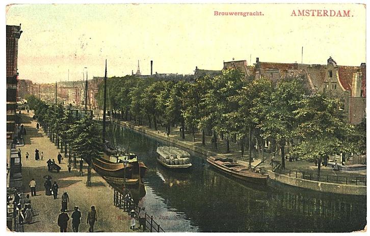 959451 Amsterdam Brouwesgracht 1907 Perfin (K) Gelopen met p, Verzamelen, Ansichtkaarten | Nederland, Gelopen, Noord-Holland, Voor 1920