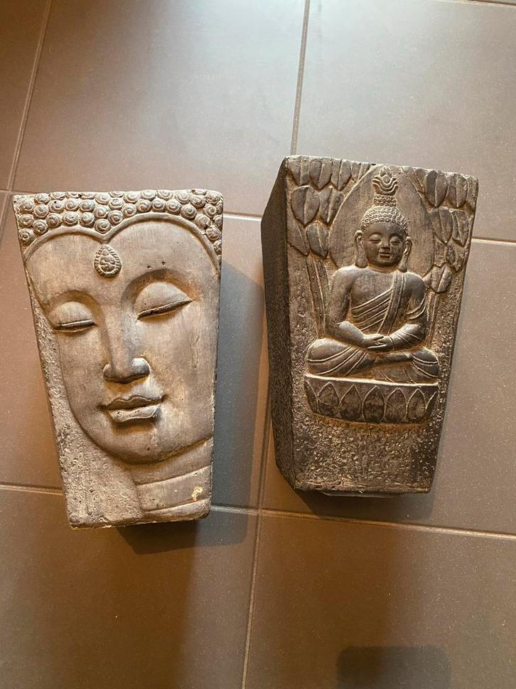 Boeddha Bloempotten - Set van 2, Tuin en Terras, Bloembakken en Plantenbakken, Gebruikt, Beton, Binnen, Minder dan 30 cm, Minder dan 60 cm