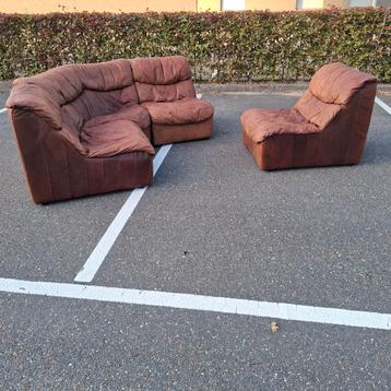 Vintage leren zitelementen fauteuil bank bankstel hoekbank beschikbaar voor biedingen