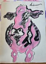 Peter Diem - Origineel Schilderij Koe - 1993, Ophalen of Verzenden