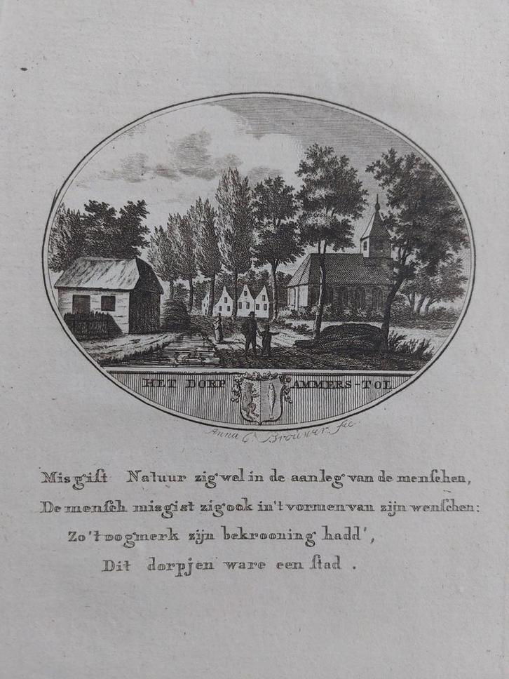 3 / Ammerstol 18e eeuwse gravure van Ollefen en Bakker, Antiek en Kunst, Kunst | Etsen en Gravures, Ophalen of Verzenden