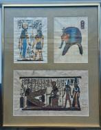 Vakkundig ingelijst 3 Egyptische papyrus schilderijtjes..., Antiek en Kunst, Ophalen of Verzenden
