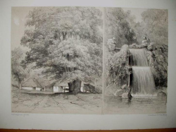 11/ Maaseik / St.Jansberg Waterval de Holle Dreun Litho 1876, Antiek en Kunst, Kunst | Litho's en Zeefdrukken, Ophalen of Verzenden
