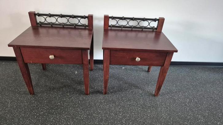 Set van 2 houten nachtkastjes met lade, Huis en Inrichting, Slaapkamer | Nachtkastjes, Gebruikt, Minder dan 55 cm, Minder dan 45 cm