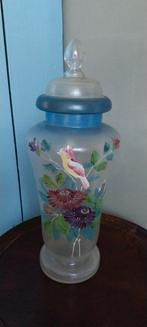Vintage glazen vaas met vogel en bloemen, Antiek en Kunst, Ophalen of Verzenden