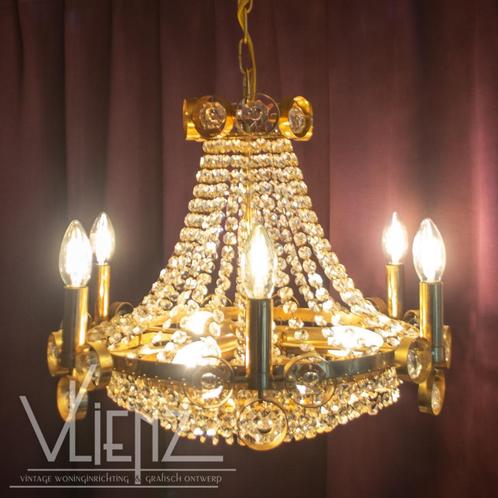 Vintage, Hollywood Regency kroonluchter, lamp hanglamp glas, Huis en Inrichting, Lampen | Kroonluchters, Gebruikt, Glas, Metaal