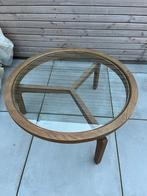 Houten salontafel met glazen blad, Ophalen, Gebruikt, 50 tot 100 cm, Rond