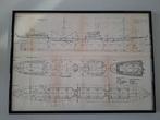 vintage diagram ontwerptekening schip vrachtschip jaren 50, Ophalen, Gebruikt, Motorboot, Kaart, Foto of Prent