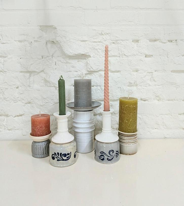 Brocante sfeer mooie aardewerk, Huis en Inrichting, Woonaccessoires | Kandelaars en Kaarsen, Zo goed als nieuw, Kandelaar, Minder dan 25 cm