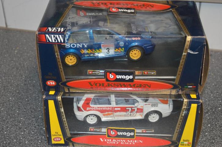 2 x  volkswagen  golf   rally, Hobby en Vrije tijd, Modelauto's | 1:24, Nieuw, Auto, Bburago, Ophalen of Verzenden