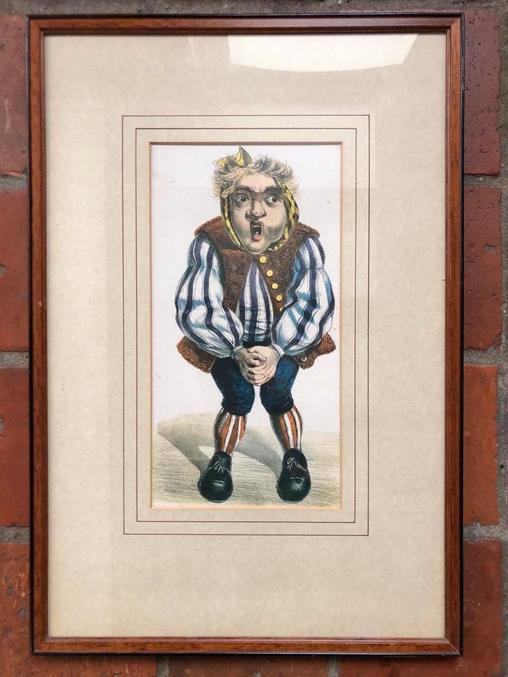 Kleurrijke Karikatuur Ingelijst, Antiek en Kunst, Kunst | Etsen en Gravures, Ophalen of Verzenden