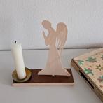 Vintage kaarsenhouder met engeltje engel van hout., Ophalen of Verzenden